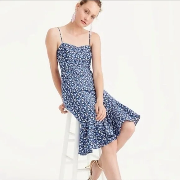 J. Crew Liberty Floral Blue and White Ruffled Midi Dress NWT - Picture 4 of 5
